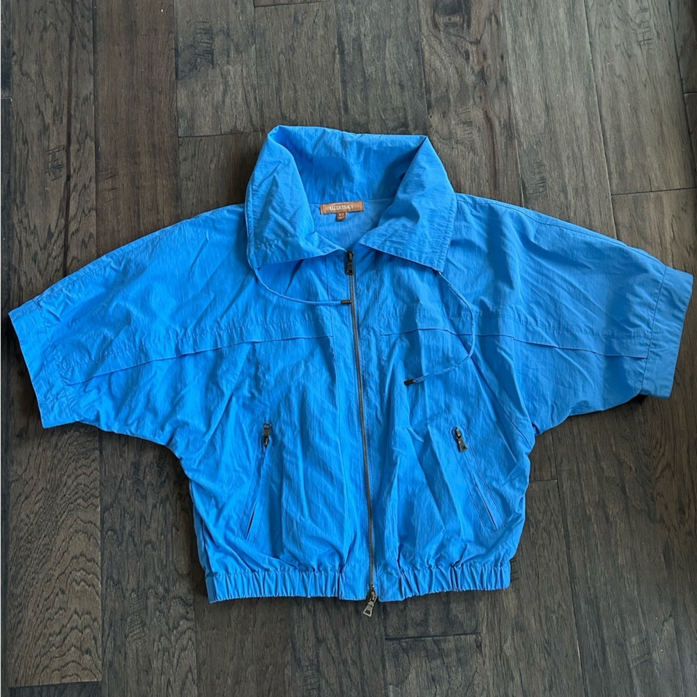 Light Blue Short Sleeve Windbreaker Jacket XS Lightweight